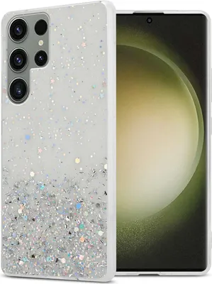 Produktbild von Cadorabo Hülle für Samsung Galaxy S23 ULTRA in Transparent mit Glitter Schutzhülle aus flexiblem TPU Silikon mit funkelnden Glitter Case Cover Etui Handy Hülle