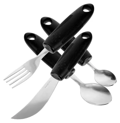 Produktbild von Ergonomisches Edelstahlbesteck mit Rutschfestem Griff, 4-teilig für Senioren und Menschen mit Behinderung