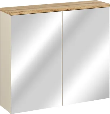 Produktbild von Badezimmer-Spiegelschrank mit 80 cm Breite in kaschmir mit Eiche, 2 Türen - SOLNA-56-CASHMERE