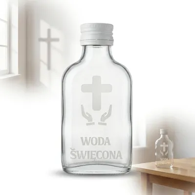 Zdjęcie produktu dla BUTELKA NA WODĘ ŚWIĘCONĄ 100 ml szklana z grawerem zakrętka dłonie