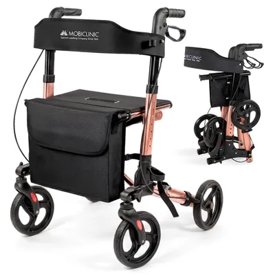 Produktbild von 4-Rad-Rollator Mobiclinic, faltbar, leicht, mit Sitz und Tasche Rollator Aluminium Trajano Roségold
