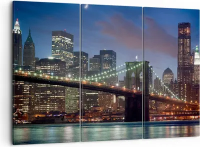 Produktbild von Bild auf Leinwand - Leinwandbild - Brooklyn brücke nacht new york city - 105x70cm - Wand Bild - Wanddeko - Leinwanddruck - Bilder - Kunstdruck - Leinwand bilder - Wandkunst - CE105x70-0512