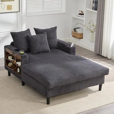 Produktbild von LVHOM Schlafsofa mit LED & USB, Chaiselongue mit Becherhalter & Stauraum, großes Einzelsofa bis 300kg belastbar, inkl. 3 Kissen, 129x170cm, Grau