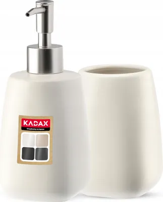Produktbild von KADAX Badezimmer Set aus Keramik "Palmi", Badezimmeraufbewahrung, Seifenspender, Badezimmerbecher, Badaccessoires, Weiß