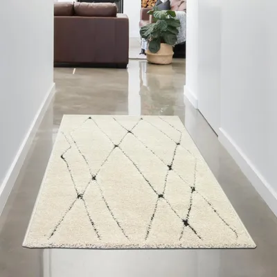 Produktbild von Abstrakter flauschiger Rautenteppich für Flur & Diele Größe - 80x150 cm