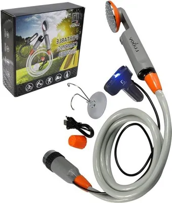 Zdjęcie produktu dla Przenośny prysznic kempingowy z ładowarką USB – przenośny prysznic na kemping, wędrówki i podróże – pompa 37 V, wąż o długości 1,83 m