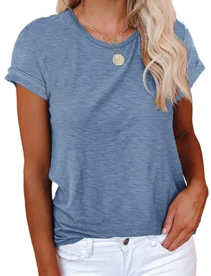 Produktbild von Damen Kurzarm-Shirts, Rundhalsausschnitt, lockere, lässige Sommer-Basic-T-Shirts,Größe:L