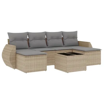 Image de vidaXL Ensemble de salon de jardin 7 pièces avec coussins Beige Poly Rattan