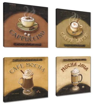 Produktbild von Visario Leinwandbild Kaffeesorten 80x80 cm – 4-teilig, Bild Wandbild Kunstdruck, aufhängfertig, Echtholzrahmen, Zackenaufhänger, Art. 6903