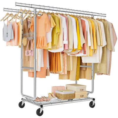 Obrázok produktu pre Omgoods – Robustný stojan na oblečenie na kolieskach, dvojitý a mobilný