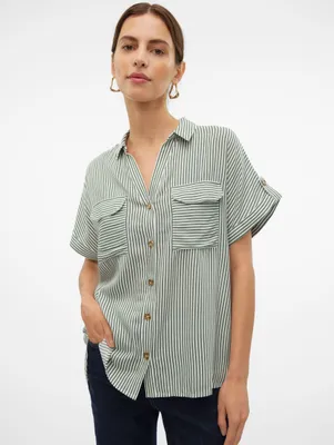 Image de Chemise rayée à manches courtes et poches poitrine | M