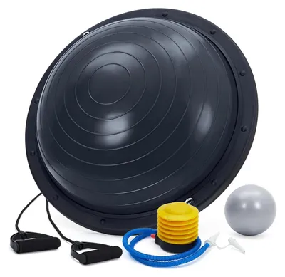 Produktbild von Balance Halbball - Balance- & Yoga-Trainer - Mit Widerstandsbändern - Mit Pumpe - Für Core- & Gleichgewichtstraining - Für Homegym - Schwarz