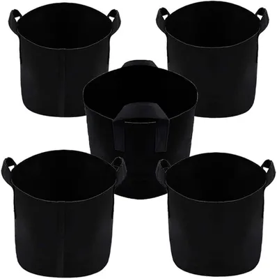 Produktbild von 5 Stück dicke Pflanzsäcke aus Vliesstoff für Gemüse, Kräuter, Blumen – atmungsaktive Belüftung, Gartenbedarf und Drainagelöcher (25*22)