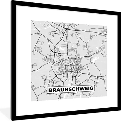 Produktbild von MuchoWow® Gerahmtes Poster Deutschland - Stadtplan - Braunschweig - Karte 40x40 cm - Poster mit Schwarzem Bilderrahmen Wandposter Rahmen Foto Bilder - Poster - Plakat im Rahmen