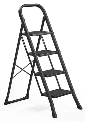 Produktbild von Klappbare Trittleiter mit 4 Stufen und Klappschutz | Schwarz | 45x89x127 cm