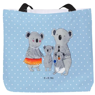Produktbild von Mr. & Mrs. Panda Tote Bag Koala Familie - Blau Pastell - Geschenk, Bruder, Kinder, Koalas, Schultasche, Family, Einkaufstasche, Strandtasche, Tragetasche, Laptoptasche