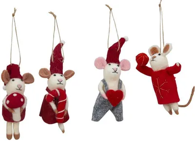 Produktbild von 4 Stück Mäuse Filzanhänger 13-17cm Christbaumschmuck Geschenkhänger Dekoanhänger