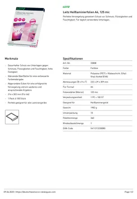 Productafbeelding van Leitz 33808 - Foliohouder - A4, glanzend, 125 mym, 100 stuks