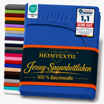 Produktbild von EXKLUSIV HEIMTEXTIL Marke Jersey Spannbettlaken 200 x 220 cm Royalblau 100% Baumwolle   Bed-Sheet Bettlaken Spannbetttuch Topper Leinentuch