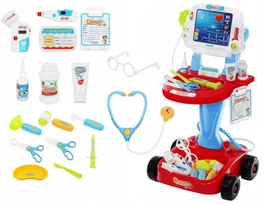 Produktbild von Arztwagen Kinder Doktor Trolley Elektrisch Schiebbar Viel Zubehör Rollenspiele 22401