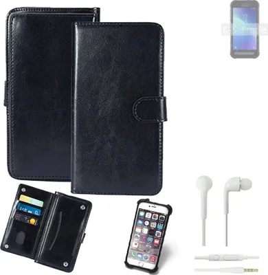 Produktbild von K-S-Trade 360° Hülle kompatibel mit Samsung Galaxy XCover FieldPro inkl. Headphones schwarz Kunstleder Case BookCase WalletCase Kunstlederederhülle