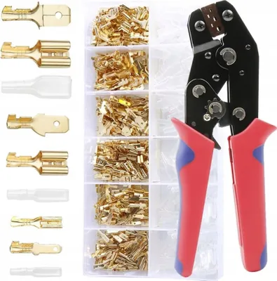 Image de Pince à sertir Set de cosses plates, outil de sertissage cosses avec 450 pièces Spade cosses plates pour 0.5-2.5 mm² Cable,Set de pinces à sertir