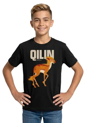 Produktbild von Spreadshirt Phantastische Tierwesen 3 Qilin Einhorn Teenager T-Shirt, 134/146 (9-11 Jahre), Schwarz
