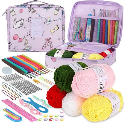 Image de Set de crochets, 59 pièces Lila Swan Lake Crochets ergonomiques avec sac à crochet et accessoires