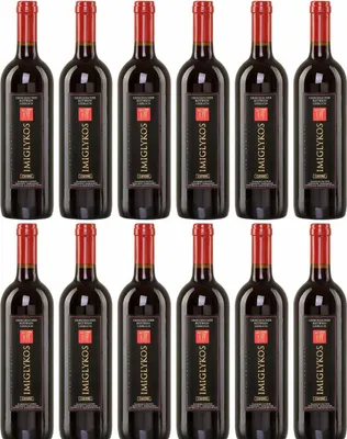 Produktbild von Cavino Imiglykos rot 12x 0,75l Flasche | Lieblicher Rotwein aus Griechenland | 12% Vol. | + 20ml Jassas Olivenöl