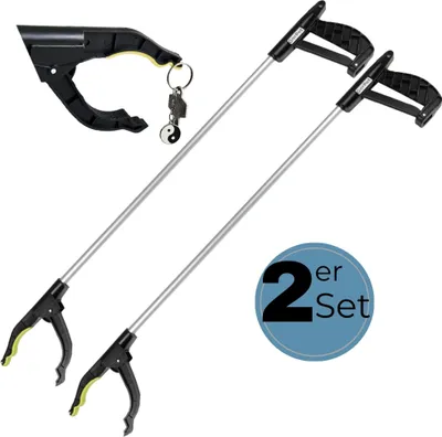Produktbild von 2x Greifzange Müllzange Müllgreifer Greifer für Senioren Müllzange Kinder Greifzange für Müll Müllsammler Aluminium Drehbar mit Magnet 2 Stück