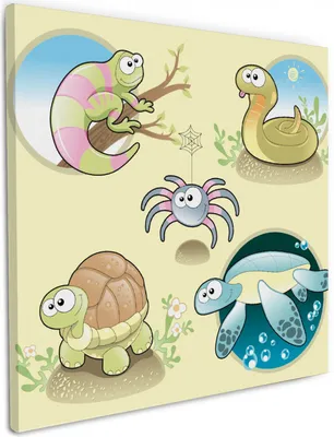 Produktbild von Wallario Premium Leinwandbild Lustige Comictiere in Größe 50 x 50 cm