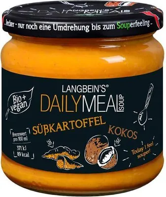 Produktbild von Langbein's Daily Meal Süßkartoffel-Suppe mit Kokosmilch 350ml Glas Vegan  Glutenfrei