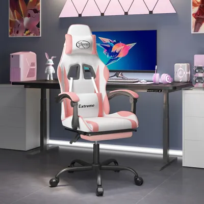 Produktbild von Hochwertig Gaming-Stuhl mit Fußstütze Drehbar Weiß & Rosa Kunstleder 349588
