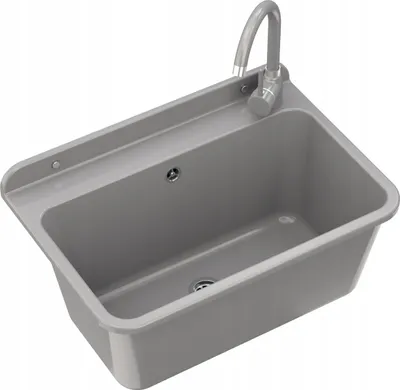 Zdjęcie produktu dla Granitan | Umywalka – zlewozmywak 61x41x30 cm – zlewozmywak w kolorze szarym – bateria mieszająca BETA – z syfonem – LARGE