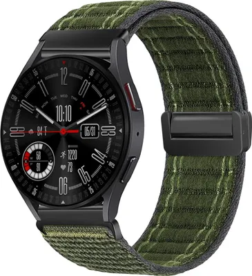 Produktbild von Smartwatch Armband für Samsung Galaxy Watch4 Classic 46mm Nylon Textil Band Ersatzband Wechselband Magnetverschluss flexibel atmungsaktiv Grün Oliv