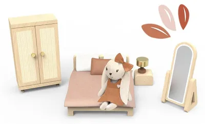Produktbild von Speedy Monkey Puppenhaus Schlafzimmer Set mit FigurHolz
