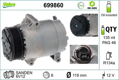 Produktbild von VALEO 699860 CVC Klimaanlage Klimakompressor PAG 46 R134a für RENAULT ESPACE IV (JK0/1)