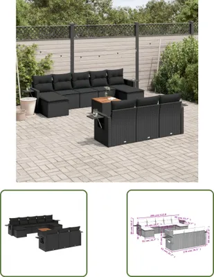 Produktbild von The Living Store 11-tlg. Garten-Sofagarnitur mit Kissen Schwarz Poly Rattan
