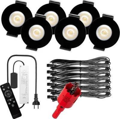 Produktbild von S-Polylight PREMIUM Mini LED- Einbauspots Kaltweiß 6.000K, DIMMBAR, IP65, FUNK 3W LED Einbaustrahler Terrassenüberdachung, Terrassenbeleuchtung, Bad, Sauna, LED Spots mit Fernbedienung (SCHWARZ, 6x LED-SET)