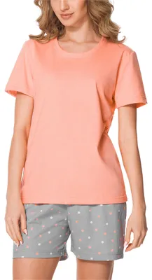 Produktbild von Merry Style Damen Schlafanzug Zweiteiler Pyjama Kurz aus Baumwolle Pyjama Set MS10-177 (Lachs/Grau, L)