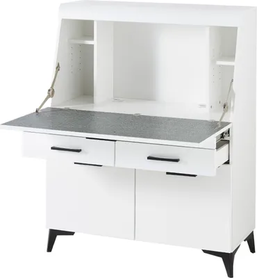 Produktbild von Stella Trading SECRET Sekretär Schreibtisch Kommode in Weiß matt - platzsparender Computertisch Schrank mit Schubladen - 98 x 124 x 42 cm (B/H/T)