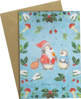 Produktbild von Mr. & Mrs. Panda Klappkarte Pinguin Wunschliste - Eisblau - Geschenk, dankeskarten, weihnachtskarten, hochzeitskarten, Grußkarten, Weihnachten, einladungskarten