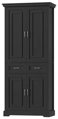 Image de Armoire de cuisine haute, avec 4 portes et 2 tiroirs, dimensions 80x40x180,5 cm, couleur noire