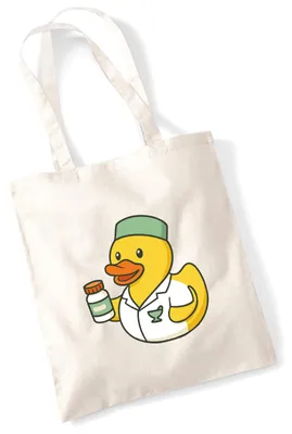 Produktbild von Huuraa Jutebeutel Quietscheente Pharmazie Comic Gummiente 10 Liter Natural Baumwolle Tasche Geschenkidee