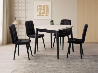 Produktbild von Skye Decor, Erweiterbarer Esstisch 100% Melamin, Travertin & Schwarz, 80-160 cm