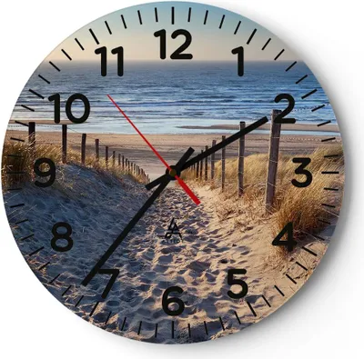 Produktbild von Wanduhr - Rund - Glasuhr - Meer Strand Düne - 30x30cm - Schleichendes Uhrwerk - Lautlos - zum Aufhängen bereit - Dekoration Modern - Wanddekoration aus Glas - C4AR30x30-3612