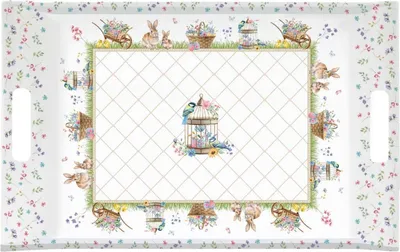 Produktbild von Serviertablett SPRING BLOOM Hasen und Blumen mit Griffen 47x31cm Easy Life