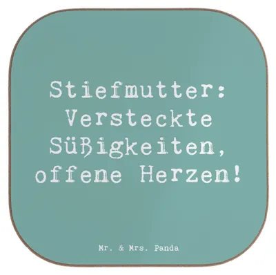 Produktbild von Mr. & Mrs. Panda Untersetzer für Gläser Spruch Stiefmutter Herzen - Meeresbrise - Geschenk, gläseruntersetzer, Humor, Familie, Tischschoner, Quadratisch, Herz, Stiefkind