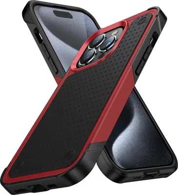 Produktbild von Für iPhone 15 Pro Hülle Militärqualität Stoßfest Hybrid 2 in 1 Hart PC Weich TPU Handyhülle Rot Schwarz