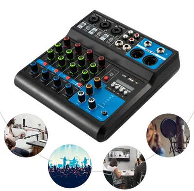 Produktbild von Audio Mixer - 5-Kanal Mischpult - Bluetooth - USB-Audioschnittstelle - Stereo - PC-Aufnahme & Live-Streaming - Schwarz